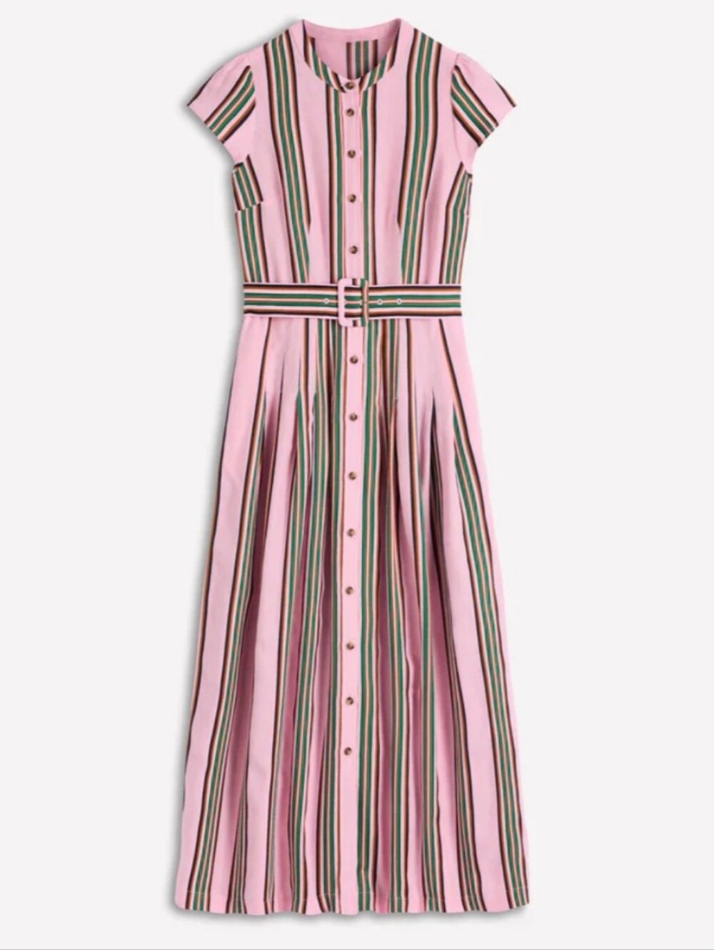 BODEN Arabella Linen Blend Dress Size 2 R in Pink, Rich Emerald Stripe NWT